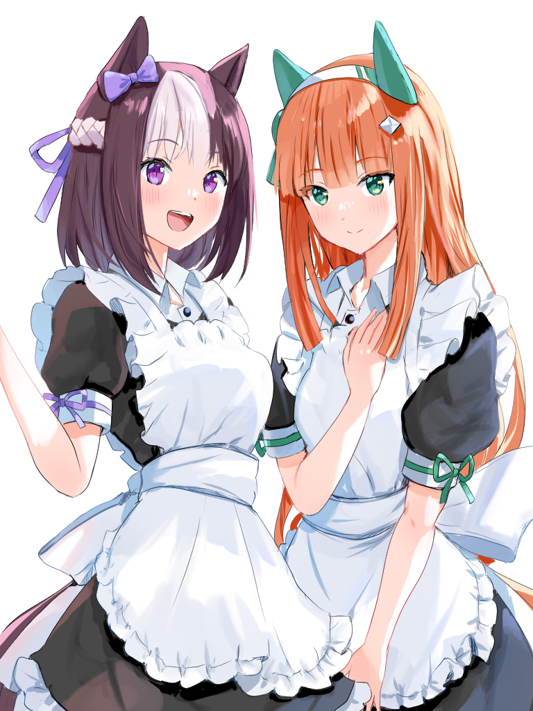 silence suzuka (umamusume) ,special week (umamusume) multiple girls 2girls animal ears horse ears orange hair horse girl tail  illustration images