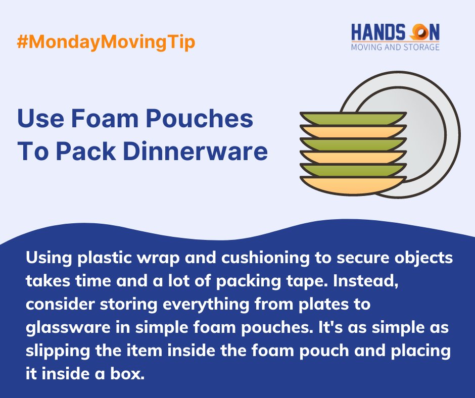 handsonmoving's tweet image. We recommend using foam pouches to save time while packing dinnerware for a move. #MondayMovingTip #MovingTips