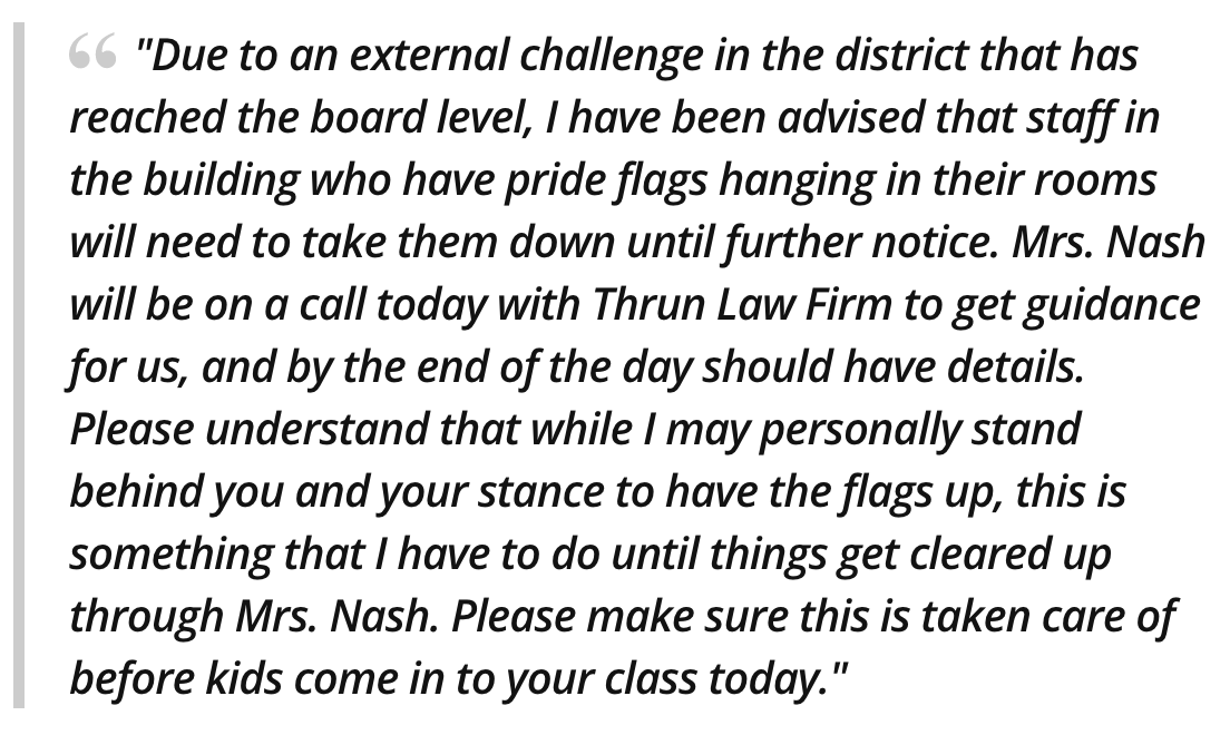 The Three Rivers Middle School (MI) principal ordered teachers to remove all pride flags from their classrooms. Gay Straight Alliance club is being challenged. A teacher resigned in protest. @coach_lardie They are coming after us.🏳️‍🌈 @MaddowBlog @maddow wset.com/news/nation-wo…