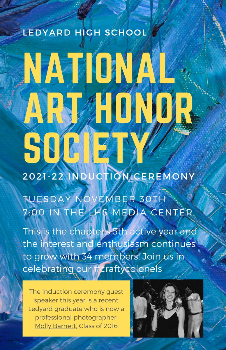 Our 2021-22 Induction is tomorrow! We hope to see our teachers, parent guardians and peers come out to celebrate our artistic talents! Things to look forward to: an art show, a recent LHS Alumni guest speaker, speeches from NAHS members, and tee shirts for sale.