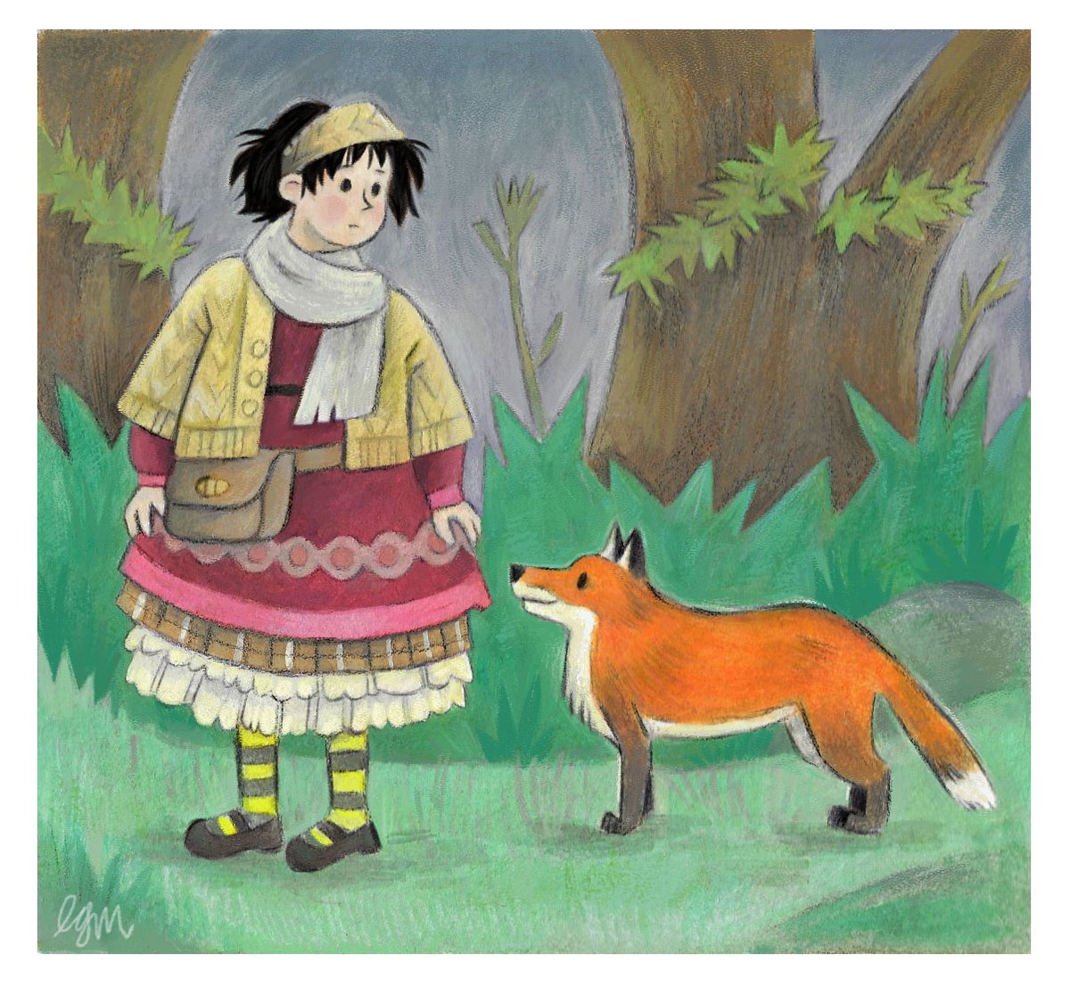🌳🌲🦉If you got lost in the woods and met a fox who told you they would show you the way, would you follow them? 🦊🌲🌳

-----
#artistsontwitter #watercolour #kidlitillustration #kidlitart #morikei #morigirl #foxillustration #woodlandanimals #woodlandwalk