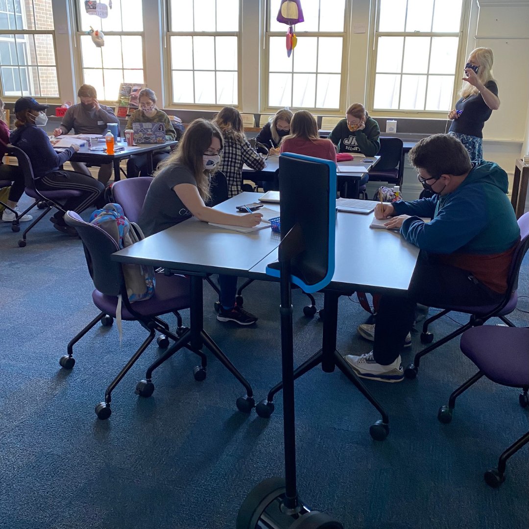 JMUCoE's tweet photo. Nasaruni High School teachers on a Double robot came to observe Dr. Michelle Cude’s class of JMU pre-service teachers. The High School teachers were able to move themselves around on the robot and speak with the students in the class! https://t.co/0yabkolyfF