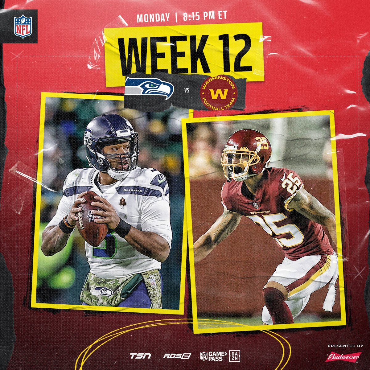 NFLCanada's tweet photo. 🇨🇦’s Benjamin St-Juste takes center stage on Monday Night Football. Will he and the Washington Football Team top the Seahawks? #BudGameTime https://t.co/2CartsYfp3