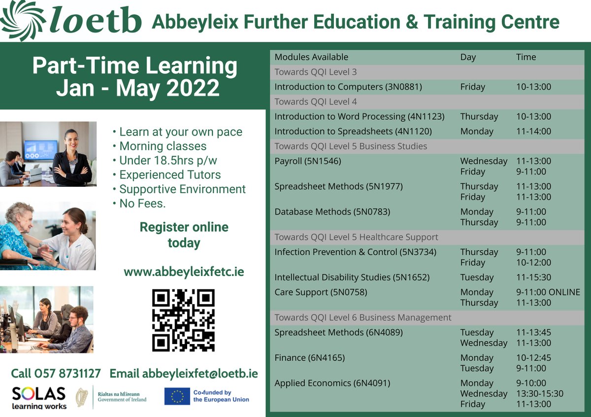 Abbeyleix Further Education and Training Centre (@abbeyleixfetc) on Twitter photo Register now for our flexible learning modules towards QQI certification commencing in January. Begin 2022 on a positive note; visit abbeyleixfetc.ie today. <a href="/MuiriosaF/">Muiríosa Foundation</a> <a href="/abbeyleixbog/">Abbeyleix Bog</a> <a href="/CarersIreland/">Family Carers Ireland</a> <a href="/LaoisToday/">Laois Today</a> <a href="/Laois_Chamber/">Laois Chamber Alliance</a> #FurtherEducation #Laois #abbeyleix #loetb Register now for our flexible learning modules towards QQI certification commencing in January. Begin 2022 on a positive note; visit abbeyleixfetc.ie today. <a href="/MuiriosaF/">Muiríosa Foundation</a> <a href="/abbeyleixbog/">Abbeyleix Bog</a> <a href="/CarersIreland/">Family Carers Ireland</a> <a href="/LaoisToday/">Laois Today</a> <a href="/Laois_Chamber/">Laois Chamber Alliance</a> #FurtherEducation #Laois #abbeyleix #loetb