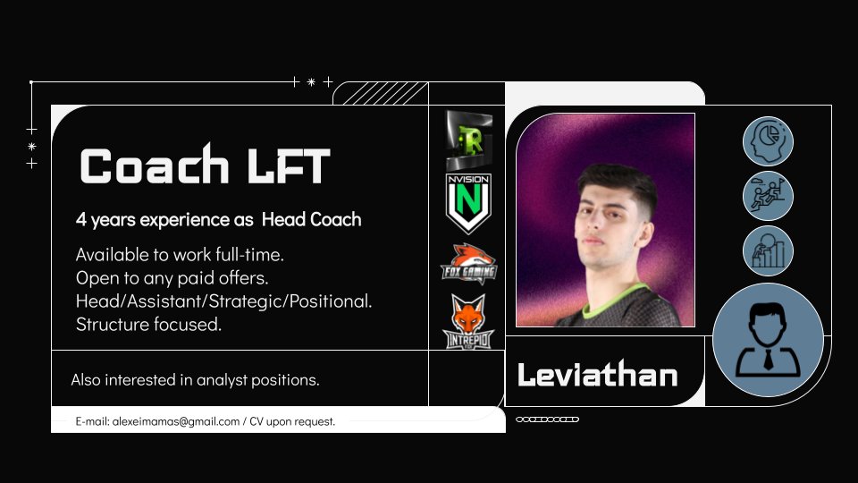 Still contracted to <a href="/IntrepidFoxGG/">Intrepid Fox Gaming</a> but allowed to explore options for Spring 2022.

Open to all paid positions in every League.

DM me on twitter/email me or type to me in discord : LeviathanGRE#5138

Likes and Retweets heavily appreciated!