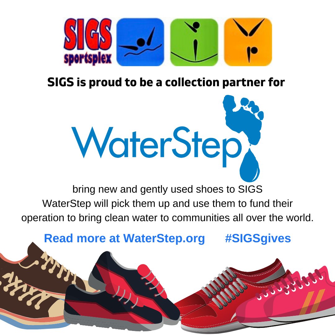 SIGSSportsplex's tweet photo. #SIGSgym is a proud, long-time supporter of Waterstep. Donate gently used and new shoes year-round; the collection bin is near the office. #SIGSgives https://t.co/LUWDMehBMZ