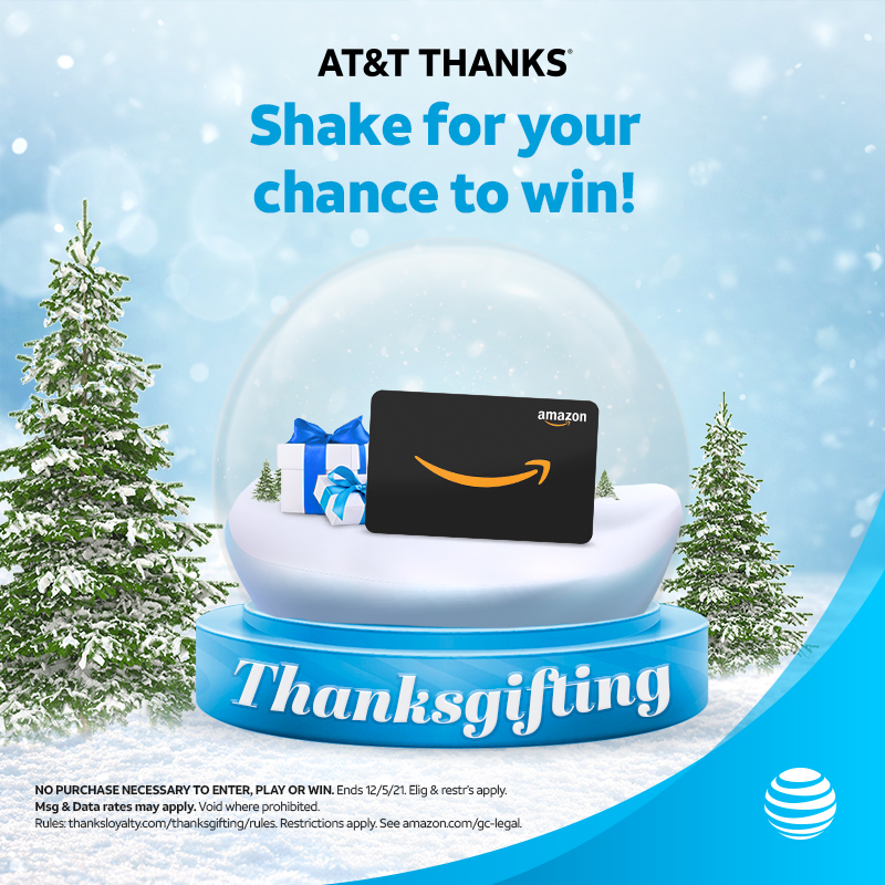 Retail_Markets's tweet photo. Don’t forget to gift yourself!
Shake to win a $25 @amazon Gift Card  November 30 – December 5.
➡️Play every day this week for your chance to win. Learn more at  https://t.co/uUcExcy6oh.

#ATTemployee #ATTTHANKS #Thanksgifting https://t.co/RIza6goGqE