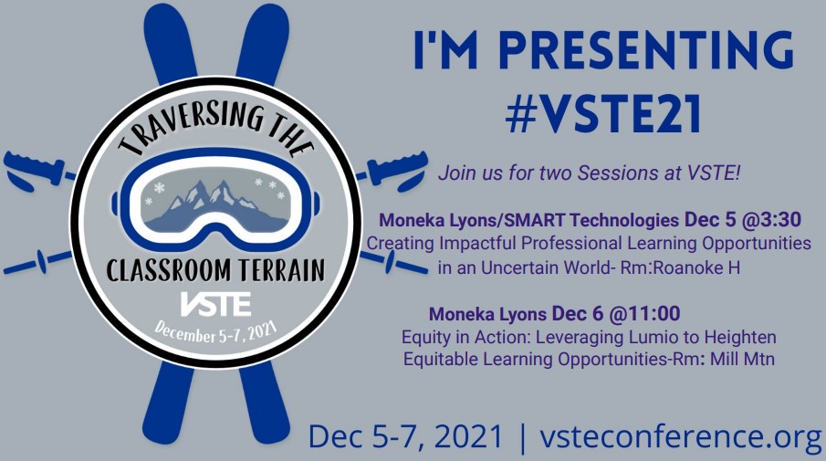 Monekalyons2's tweet photo. Join us for two sessions at VSTE! WHY you ask? Leveraging every opportunity in the right space and time ensures all learners (K-12 and adult) have access to supports, tools and rigorous instruction that fosters transformational thinking 🤔  @MrsHSchrader @AnHolt3511 @Go_LumioPLN https://t.co/3zJNqzdMqS
