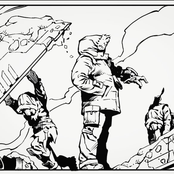 ExMakarov's tweet photo. Back-white panel from Dreadcore cyberpunk comics.
#AlexExMakarov #comicsartist #dreadcore #cyberpunk #wasteland #wacomart #cyberpunkart https://t.co/hmStNHgRJd