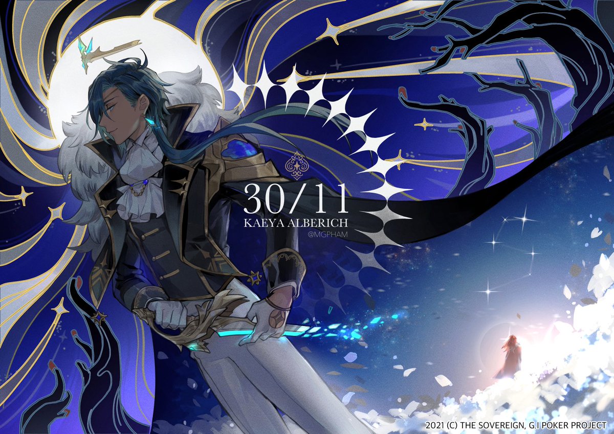MGPH__'s tweet photo. Today is the day Pavo Ocellus constellation light up Teyvat sky. May your day fill with joy and endless love 💕💕✨

Our king, our last hope, the heart of Abyss - Kaeya Alberich

#Kaeya ❄️ https://t.co/qs7dM5yqbr
