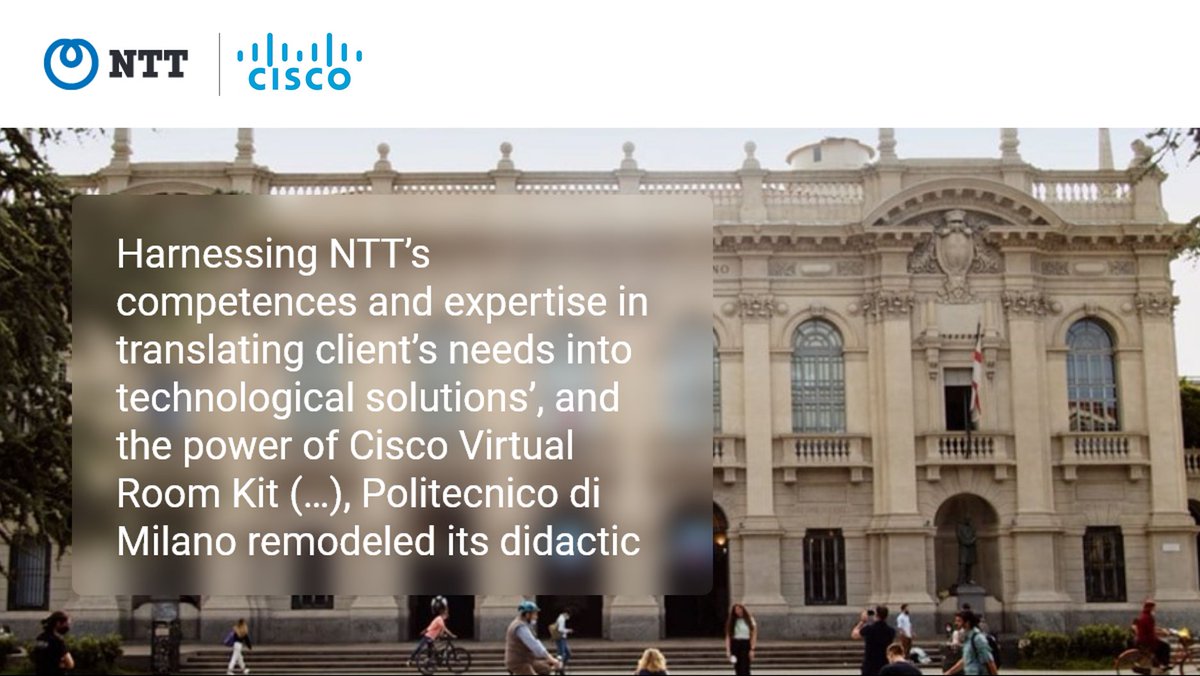 nttdata_inc's tweet photo. #Innovation is the key for a better future: this is at the heart of @polimi📚
We are proud to be part of its digital transformation and evolution together with @CiscoItalia.
➡️Find out more: https://t.co/rOasmI59MU #NTTItalia #PartnerforGreatness https://t.co/uDhnhDtGfS