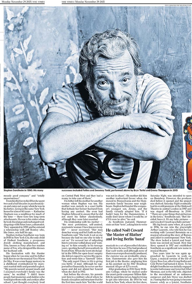 Stephen Sondheim © Fred R. Conrad / New York Times / <a href="/reduxpictures/">Redux Pictures</a>  / <a href="/eyevine/">eyevine</a>  in The Times newspaper.
