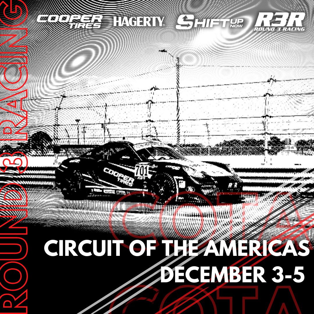 Round3Racing's tweet photo. - RACE WEEK - 

The season finale is here and we take on @COTA in 16 hours of racing this weekend. 

@Hagerty | #hagerty | #hagertymotorsports | @ShiftUpNow | #Sentinel | @SabeltAmerica | @TeamCooperTire | #CooperRS3R | #R3R https://t.co/9QsuynWGG0