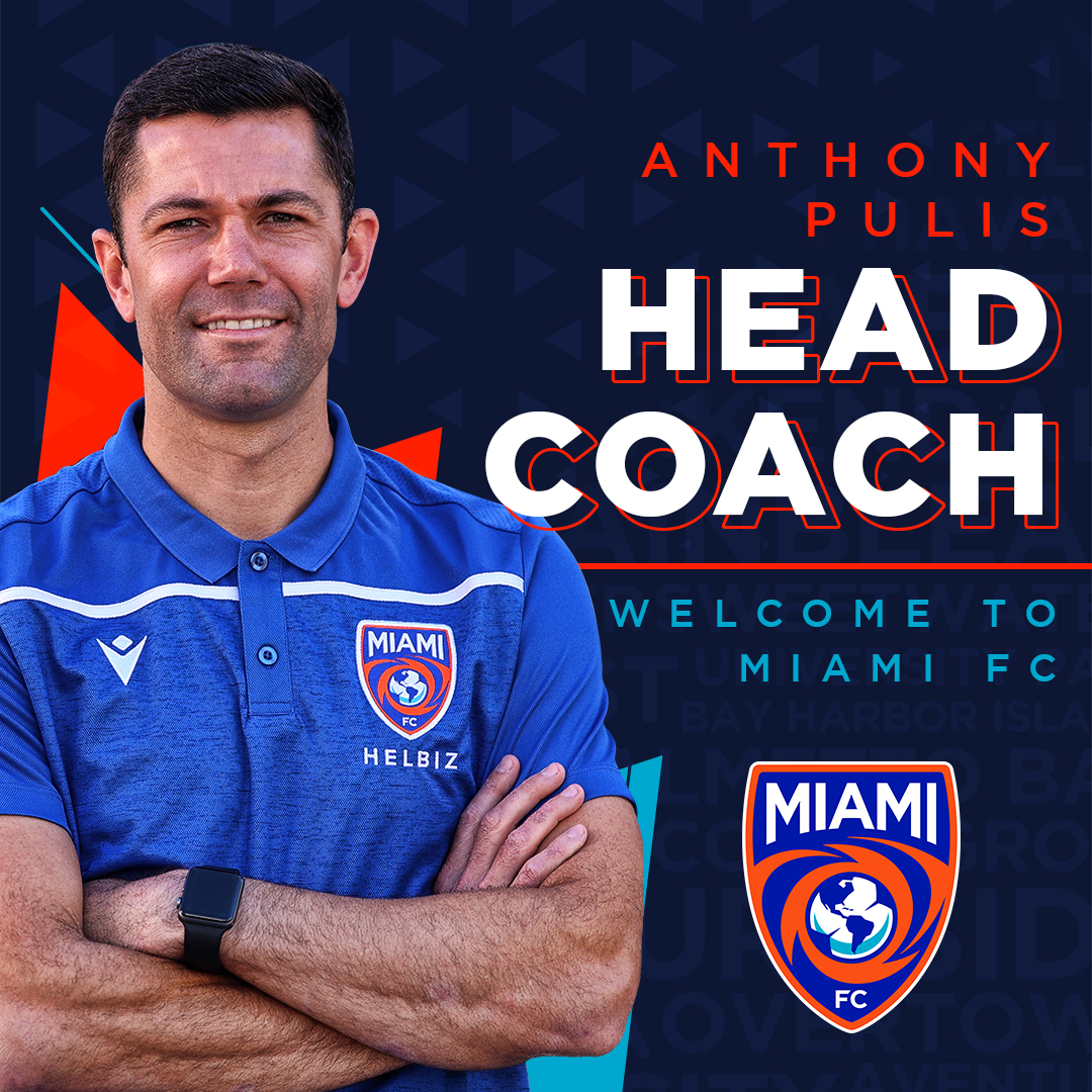 TheMiamiFC's tweet photo. There’s a new 𝘽𝙤𝙨𝙨 in the 305!  

Welcome Head Coach Anthony Pulis. 

📰: https://t.co/TfRteDQ1nz https://t.co/jYAkrAWNZZ