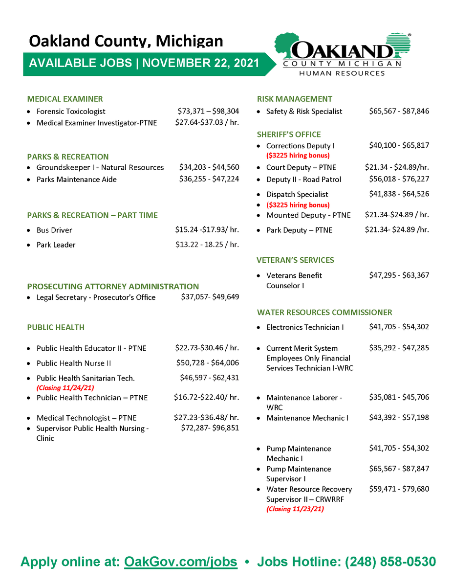#Hiring is Happening at <a href="/OakGov/">Oakland County</a> - - > Apply online at: OakGov.com/jobs • Jobs Hotline: (248) 858-0530 #OaklandCounty #MichiganJobs #jobsearch