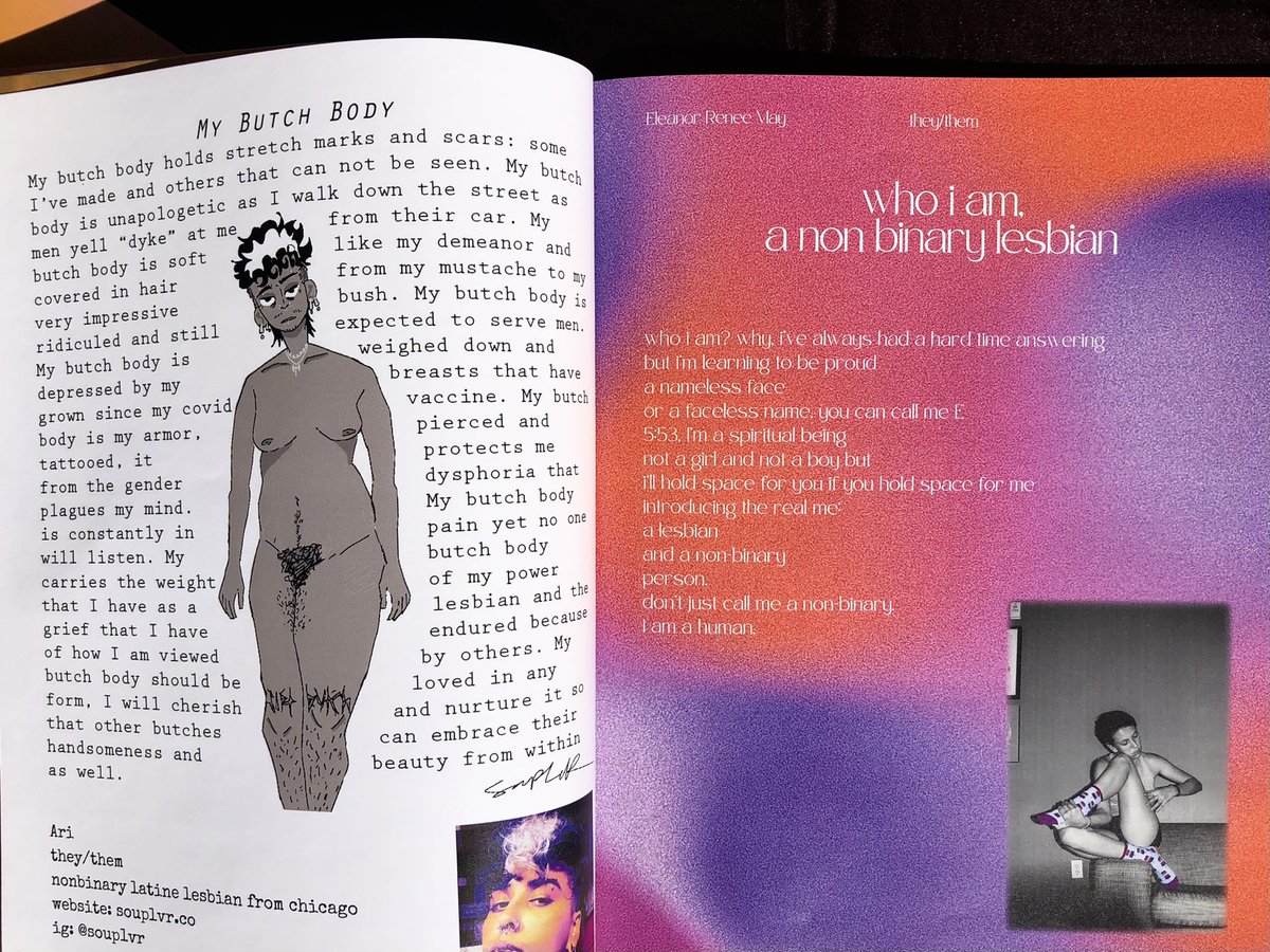 luckiestdyke's tweet photo. On October 31st I released a new issue of eclectic collective zine titled “Lesbianism”

A collection of artwork, personal essays, poetry, and other writings exploring the complexities of our lived experiences from a group of incredibly talented artists in the community! https://t.co/2aw9CRJ9EW