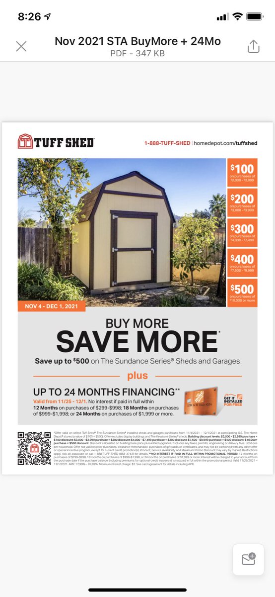 3 day Promo Close for the Buy More Save More on Sundance Series of sheds and Garages!! Shout it out plus the 24 months no interest on HDCC <a href="/MarkDMiller13/">月月</a> <a href="/BrianTUFFSHED/">BrianTUFFSHED</a> <a href="/schultz_skory/">Skory Schultz</a> @THDAbbySmith <a href="/tiffany_estep/">Tiffany Estep</a> <a href="/NeriWilliams/">Neri Williams</a>