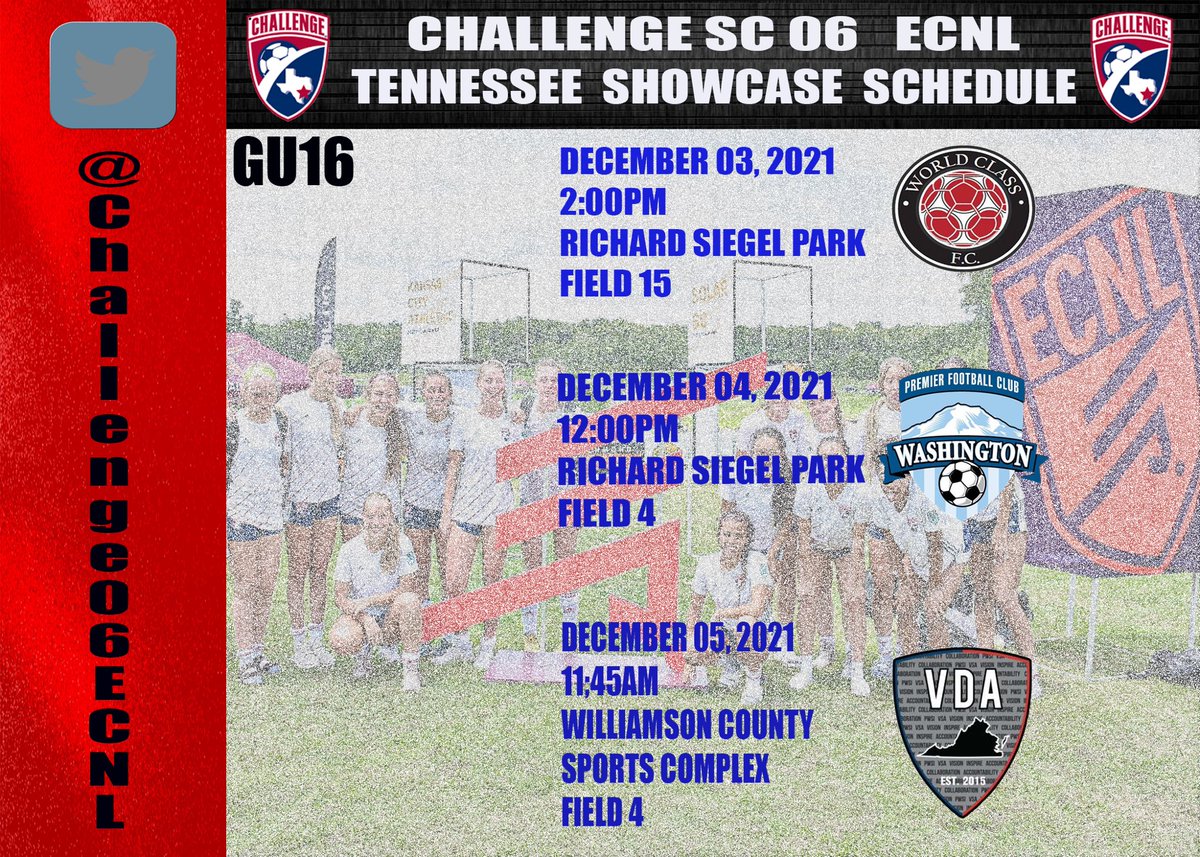 Remember that road trip we told you about? Here’s the when and where. Looking forward to some fun and quality matches. #ECNLTENNESSEE #CSCECNL @ChallengeSoccer @ECNLgirls @TheSoccerWire @EcnlTexas @TopDrawerSoccer