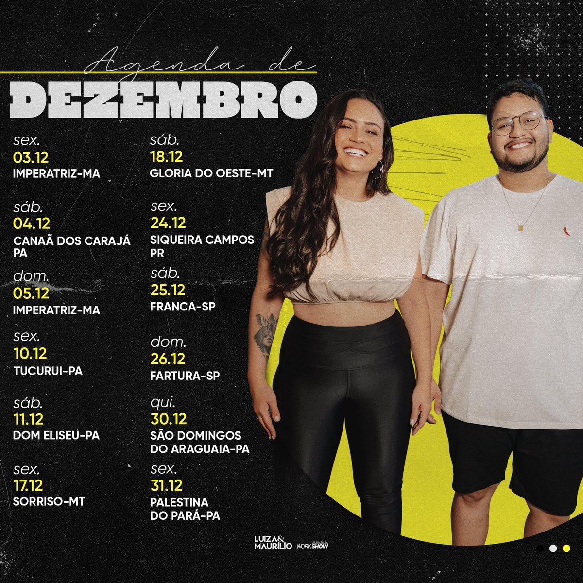 🗓️ Nossa agenda de Dezembro tá recheada de shows por todo o Brasil! Mas conta aqui pra gente: Onde vai ser nosso próximo encontro?
#luizaemaurilio #agendadezembro #shows