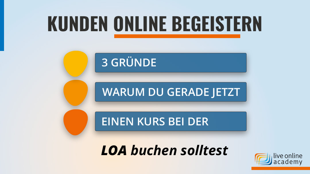 Du möchtest:
- beim Kunden virtuell präsent sein?
- die neuen Kommunikationsmöglichkeiten voll ausschöpfen?
- den Kunden durch deine Präsenz an dich binden?
Dann komm vorbei und lies die Tipps von Vertriebsprofi Birgit: liveonlineacademy.de/wie-virtuelle-…