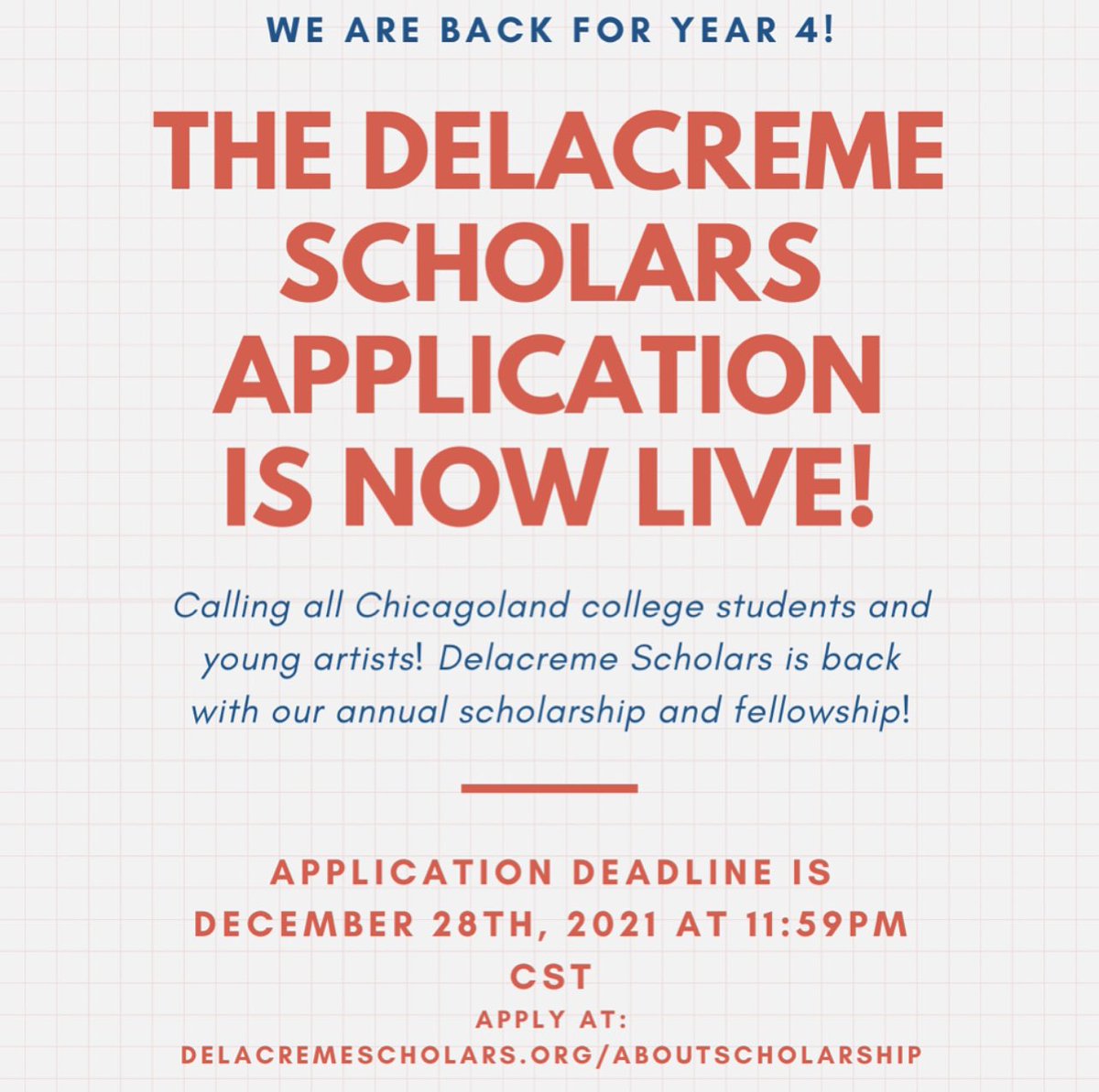 femdotdotcom's tweet photo. year 4 of the @delascholars scholarship program! we’re picking 10 ppl (6 college students &amp; 4 artists) to get some funds to go back to school with and/or put into their craft! 

click here to apply! https://t.co/EmEXi7MfVh 

plz share w/ a chicago college student/artist in need! https://t.co/kYeSjDD1ep