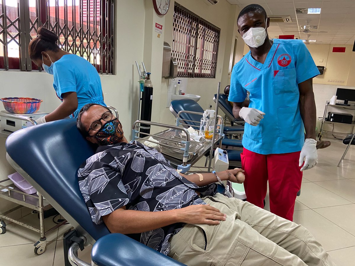 AusAmbGHA's tweet photo. I like the fact that blood doesn’t care about skin colour. Someone in Ghana who I don’t know will benefit from my Australian blood in their veins after my donation today. My friend Lawrence donated too. He’s African. I’m Australian. Our blood is the same colour. #DloodDonation https://t.co/8ucG5WoeiY