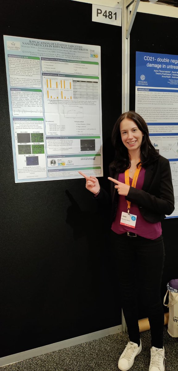 Don't forget to visit Poster 481 today at 18:00!🕡 Our PhD <a href="/MareikeWerle/">Mareike Werle</a> 👩🏻‍🔬can guide you through the applications of loaded targeted nanoparticles🔬🧪 in rheumatoid arthritis, a cutting edge approach in treatment studies!

#BSI21

<a href="/QMULWHRI/">William Harvey Research Institute</a>
<a href="/TheRealARGOsLab/">TheRealARGOsLab</a>
<a href="/EMR_QMUL/">Experimental Medicine & Rheumatology</a>