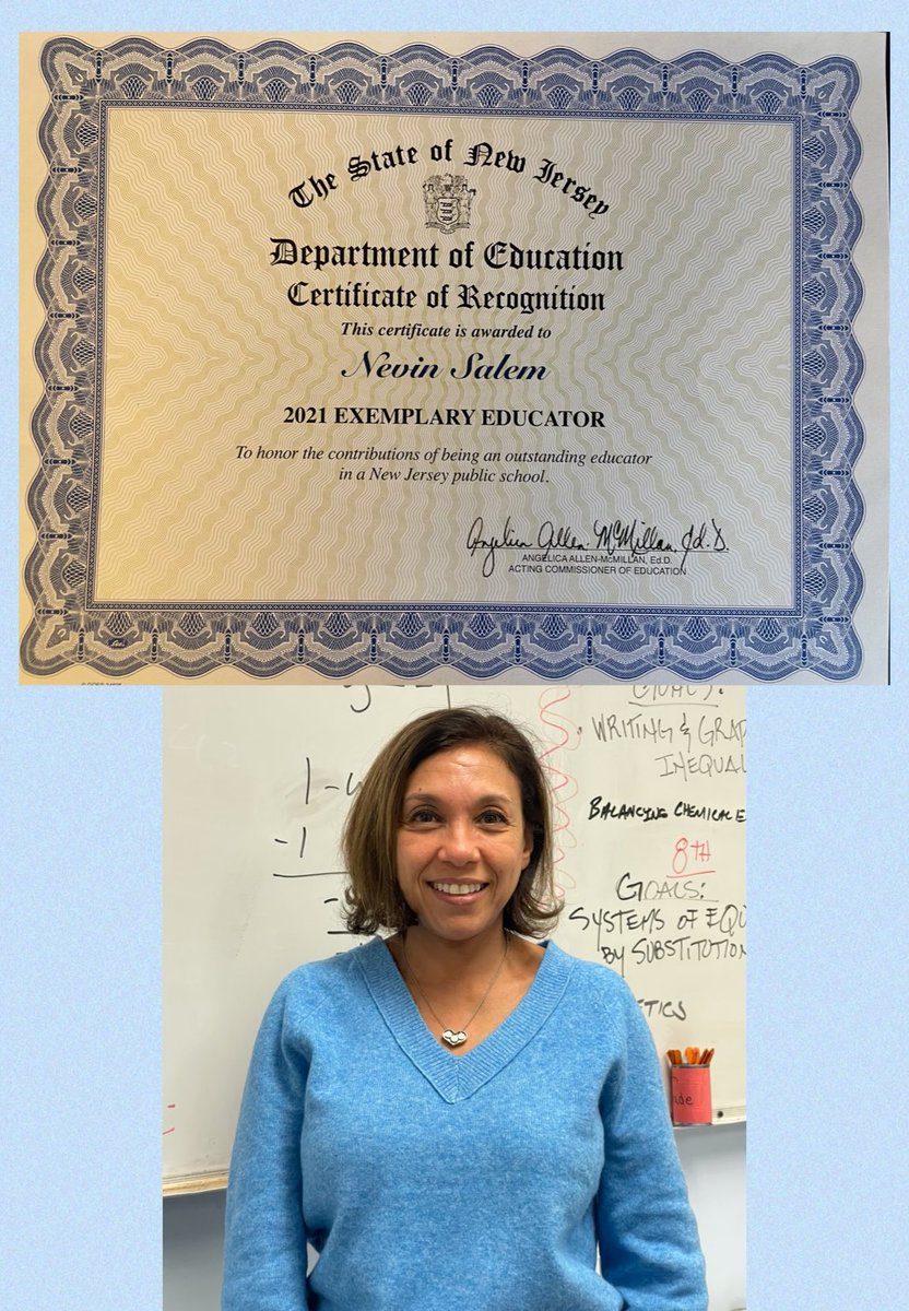 rbcsnj's tweet photo. We are proud to announce that Mrs. Mathis (Ms. Salem) has been recognized by the Department of Education as an Exemplary Educator! https://t.co/SoYXFP9juy