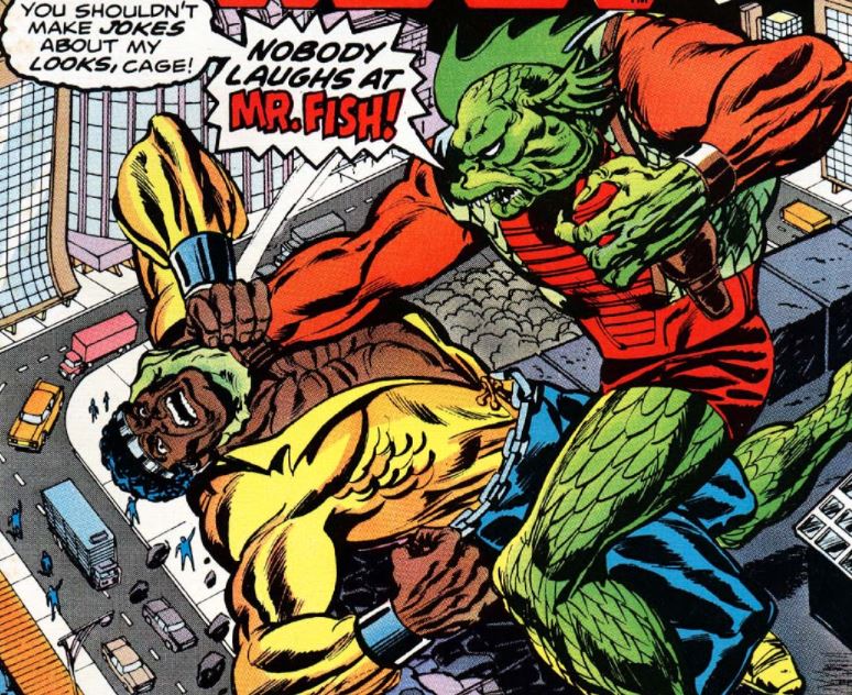 ObscureMarvel's tweet photo. Mister Fish first appeared in Power Man #29 #MisterFish #LukeCage #Marvel https://t.co/LMI4Hr0f35