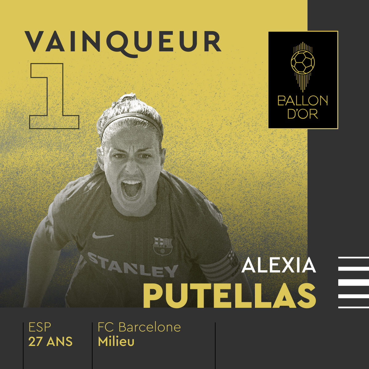 🚨🚨🚨 ¡¡Histórica <a href="/alexiaputellas/">Alexia Putellas</a>!! 

🏆 ¡La jugadora del <a href="/FCBfemeni/">FC Barcelona Femení</a>, primera futbolista española que conquista el Balón de Oro!

👏🙌 ¡Enhorabuena, te lo mereces más que nadie! 

marca.com/futbol/balon-o…

#BallonDor