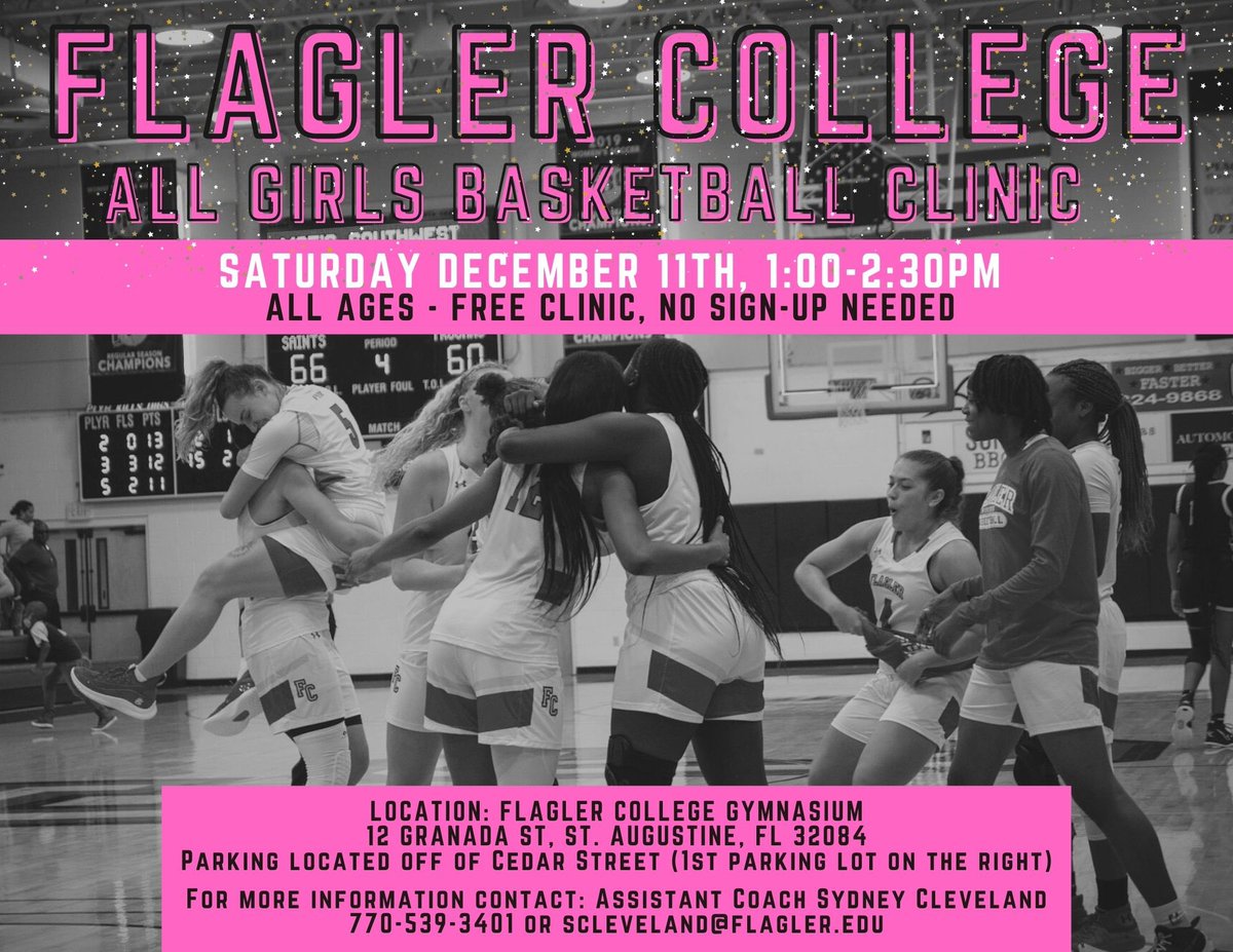 All Girls Basketball Clinic happening at Flagler Gymnasium on December 11th! All young ladies welcome! 💓