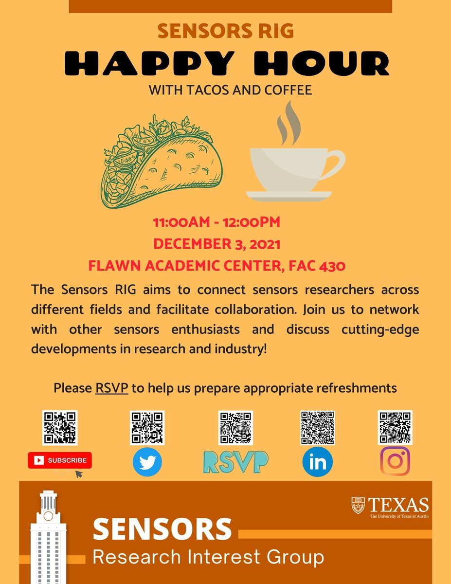 Are your Thanksgiving leftovers running out? Come get tacos and coffee with The Sensors RIG at 11AM this Friday, December 3rd!! Enjoy some food while learning about the latest develops in the sensors industry!!

Please RSVP so we can prepare food for you!
forms.gle/pDA9Nrm7nSsSCK…