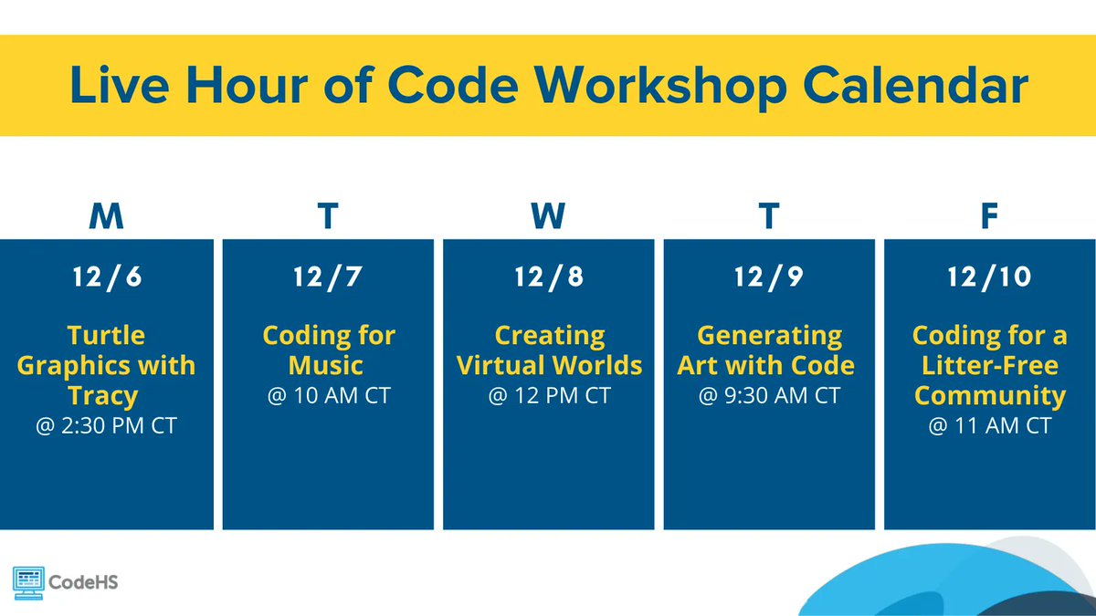 CodeHS (@codehs) on Twitter photo Next week is #CSEdWeek! We're excited to host engaging #HourOfCode workshops for teachers and their students to participate in. RSVP today and view all the CodeHS CSEdWeek resources: buff.ly/3rjurp3 Next week is #CSEdWeek! We're excited to host engaging #HourOfCode workshops for teachers and their students to participate in. RSVP today and view all the CodeHS CSEdWeek resources: buff.ly/3rjurp3