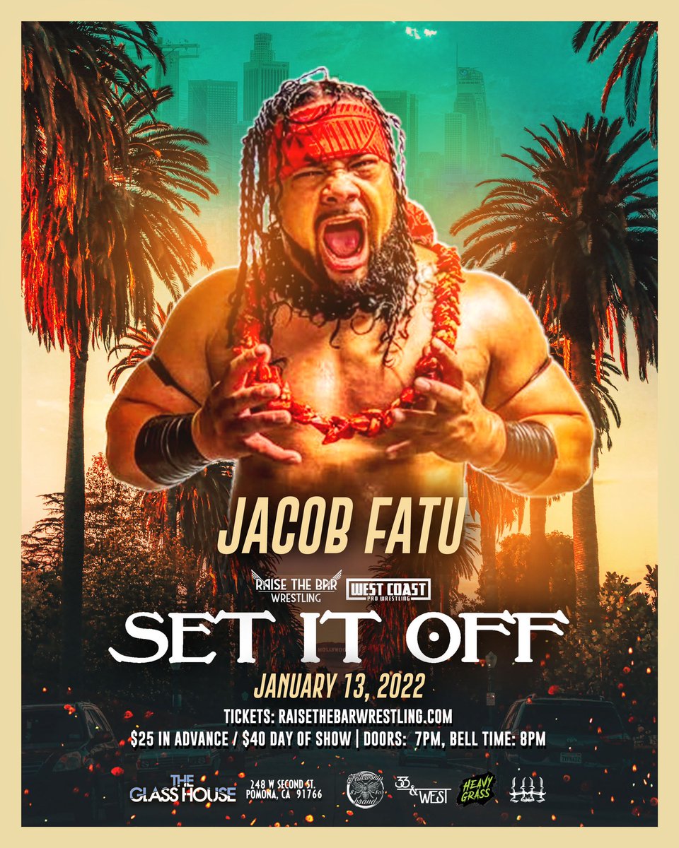 WCProOfficial's tweet photo. Jacob Fatu will be at Set It Off!

SET IT OFF
January 13th 2022
The Glass House 
248 W. Second St
Pamona, CA 

Tickets on sale now!
https://t.co/dkJDuMrFr9 https://t.co/M2g2OX4Zdh