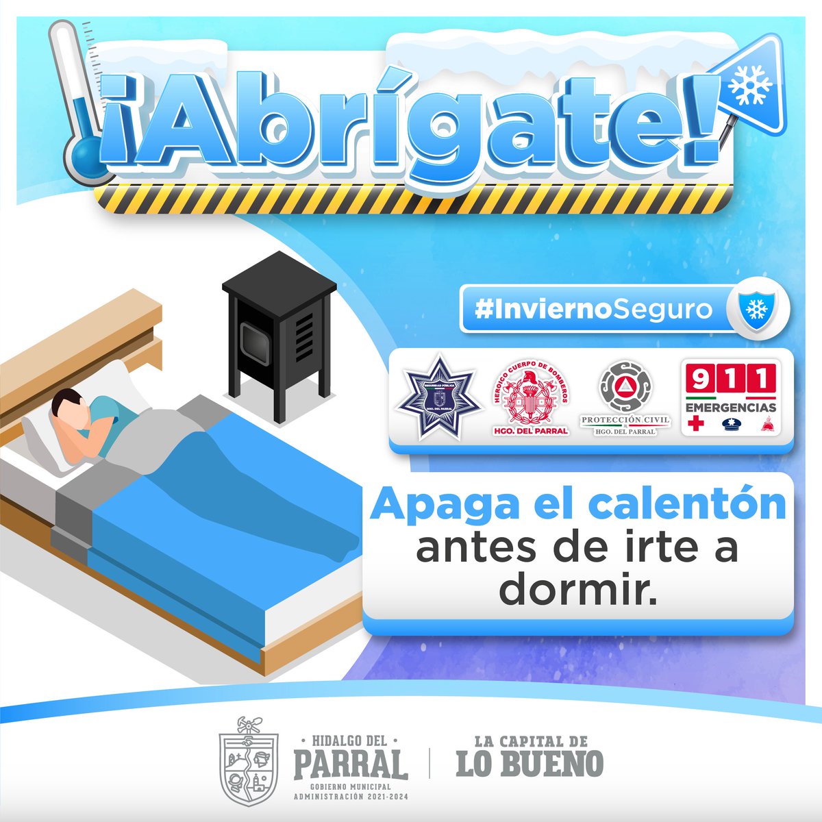 PCParral's tweet image. ¡Que no se te duerma! Apaga tu calentón antes de irte a dormir. Recuerda que la seguridad de tu hogar es lo más importante.

Por un #InviernoSeguro en la Capital de lo bueno