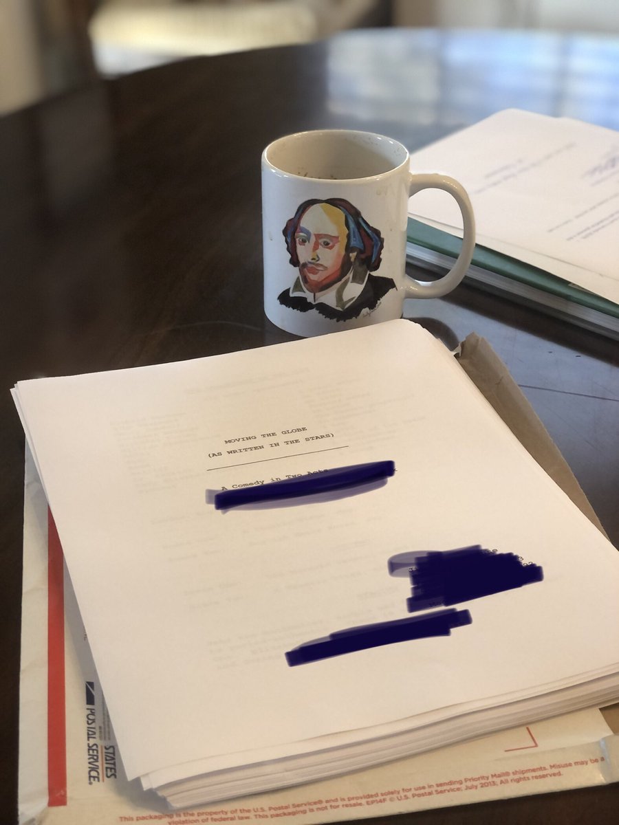 ThatShakespeare's tweet image. New script just arrived! Bring out the highlighters and colored pens (and more coffee!) it’s time to start editing. #HistoryConsultant #wordsmith #scriptediting