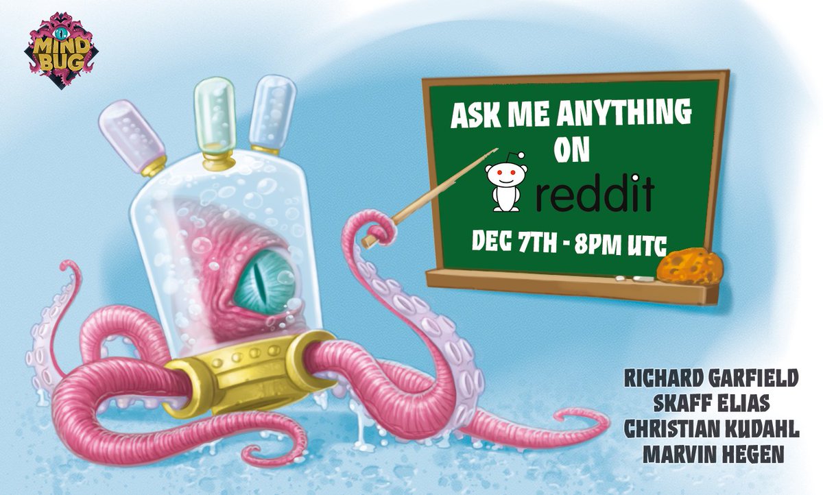Join our #AMA on #reddit (r/boardgames/) on Dec. 7th at 8PM UTC with all 4 Mindbug Game Designers: Richard Garfield, Skaff Elias, Christian Kudahl, and Marvin Hegen
#Mindbug