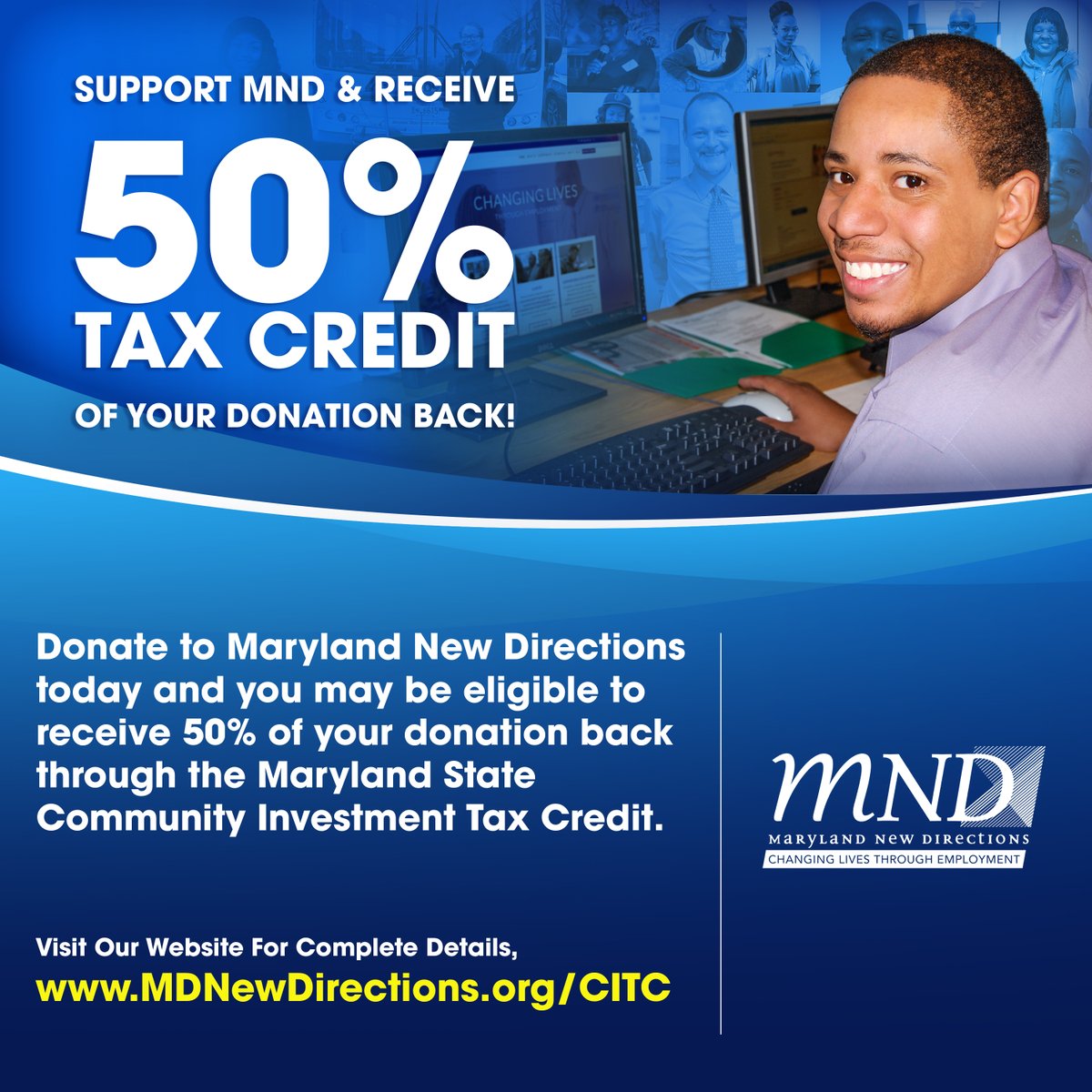 MNDBaltimore's tweet photo. GIVE &amp; RECEIVE! Plan your Year End &amp; Giving Tuesday gifts to receive 50% of your donation back in MD state tax credits! Limited credits available. Details at https://t.co/7484QVIFa9 or email breed@mdnewdirections.org
 #givingtuesday2021 #taxcredits #give #communityimpact https://t.co/WlGtIcHHaC