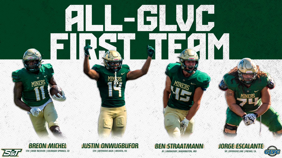 Congratulations to all our players that were selected to First-Team All Conference!
Breon Michel -WR
Justin Onwugbufor -DB
Ben Straatmann -LB
Jorge Escalante -OL
#PickAxeTakeNames ⛏
