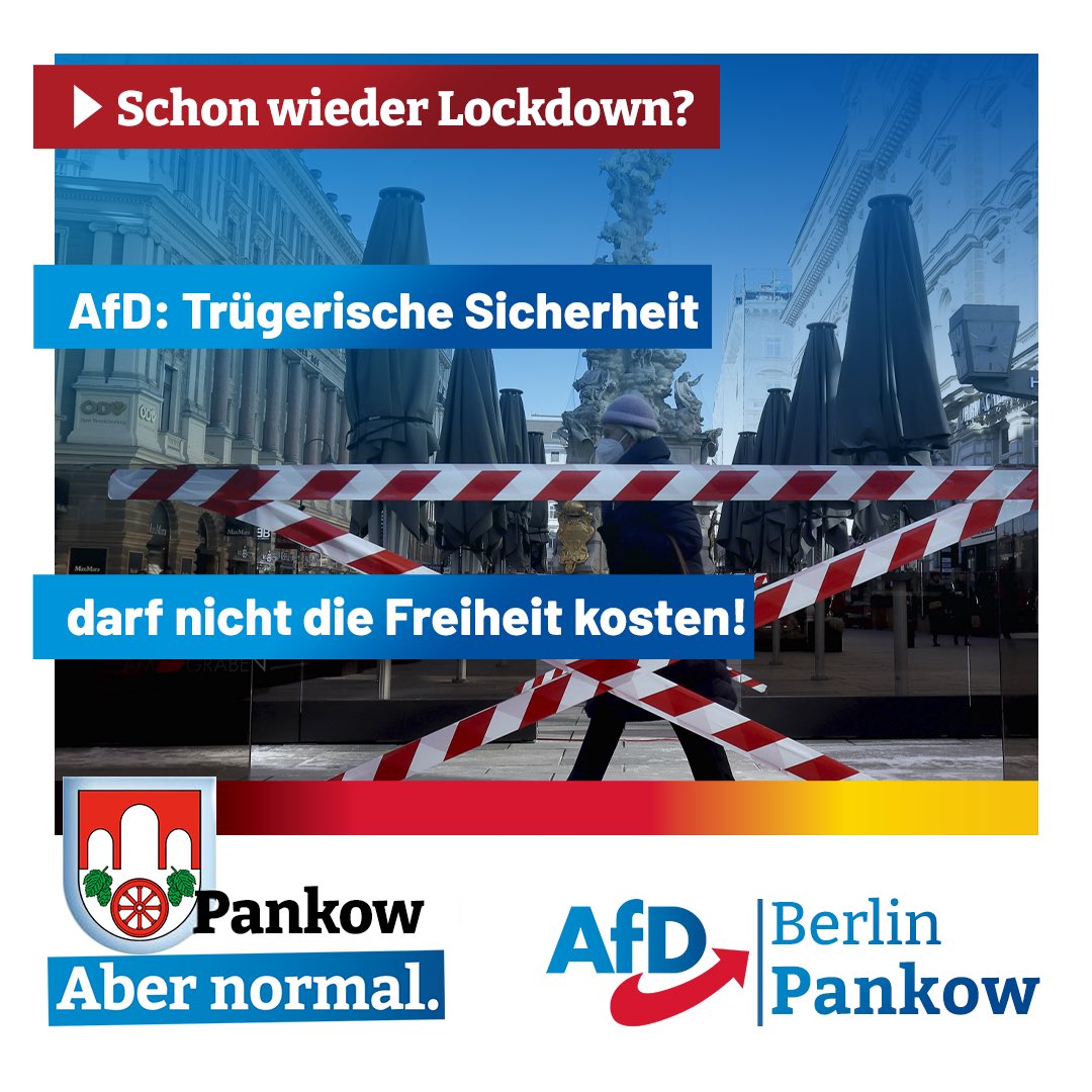 AfDPankow's tweet photo. Die Realität offenbart: #Lockdown/s schaden der Wirtschaft und verlagern das Infektionsgeschehen lediglich.
Die #AfD lehnt dies ab!
So viel Freiheit wie möglich, so viel Vorsicht wie nötig statt undifferenzierter #Pauschalmaßnahmen! https://t.co/jWnY1GXWG9