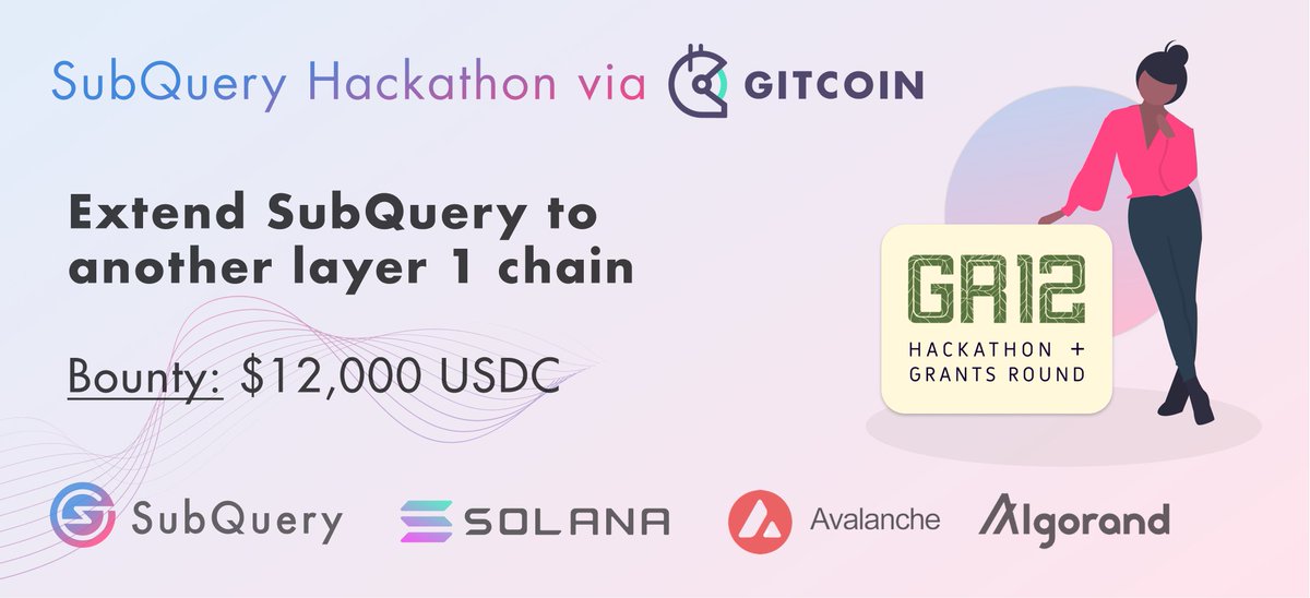 SubQueryNetwork's tweet photo. 🏗️💰 SubQuery Hackathon - Project 2 

We are proud to be part of @gitcoin's GR12 Hackathon from DEC 1st

We want your help to take SubQuery's indexing into another #blockchain like @solana, @avalancheavax, @Algorand or ?🌟

Bounty: $12,000 USDC 🤑

Join ⬇️
https://t.co/O62WntBJAC https://t.co/w0ykhCeC1M