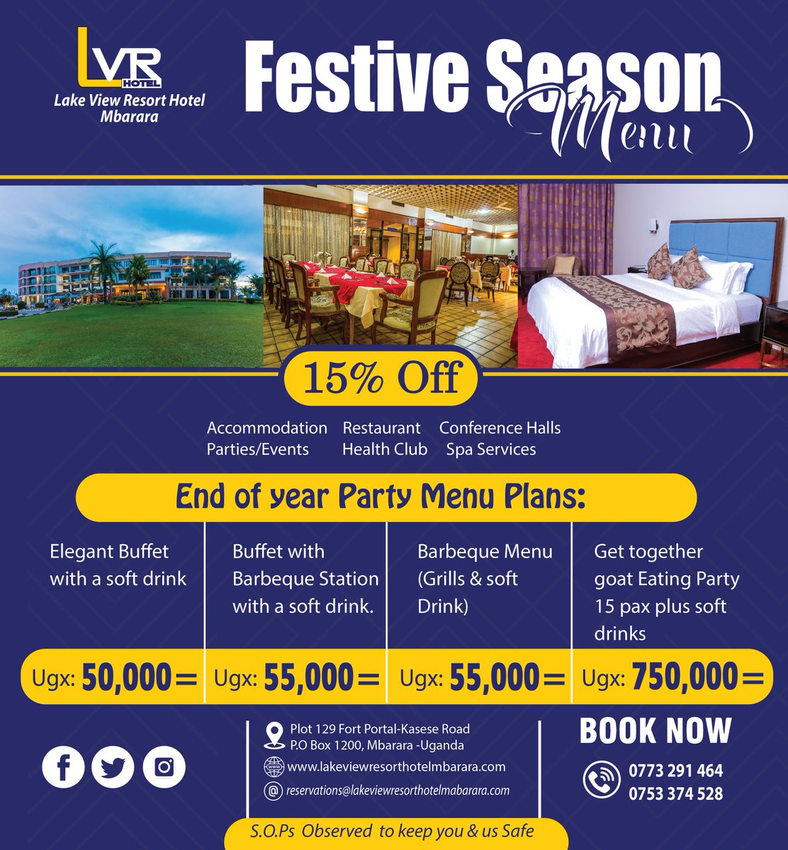 LakeViewHotelUG's tweet photo. #LakeViewResortHotelMbararaLtd FESTIVE SEASON MENU
Buffet and Barbeque, all you could possibly wish to explore this festive season.
BOOK NOW; 0773291464 / 0753374528
#Staycation2021 #Staycation2022 #staysafe #socialdistancing #nearcation #relax https://t.co/2RgXySgnPK