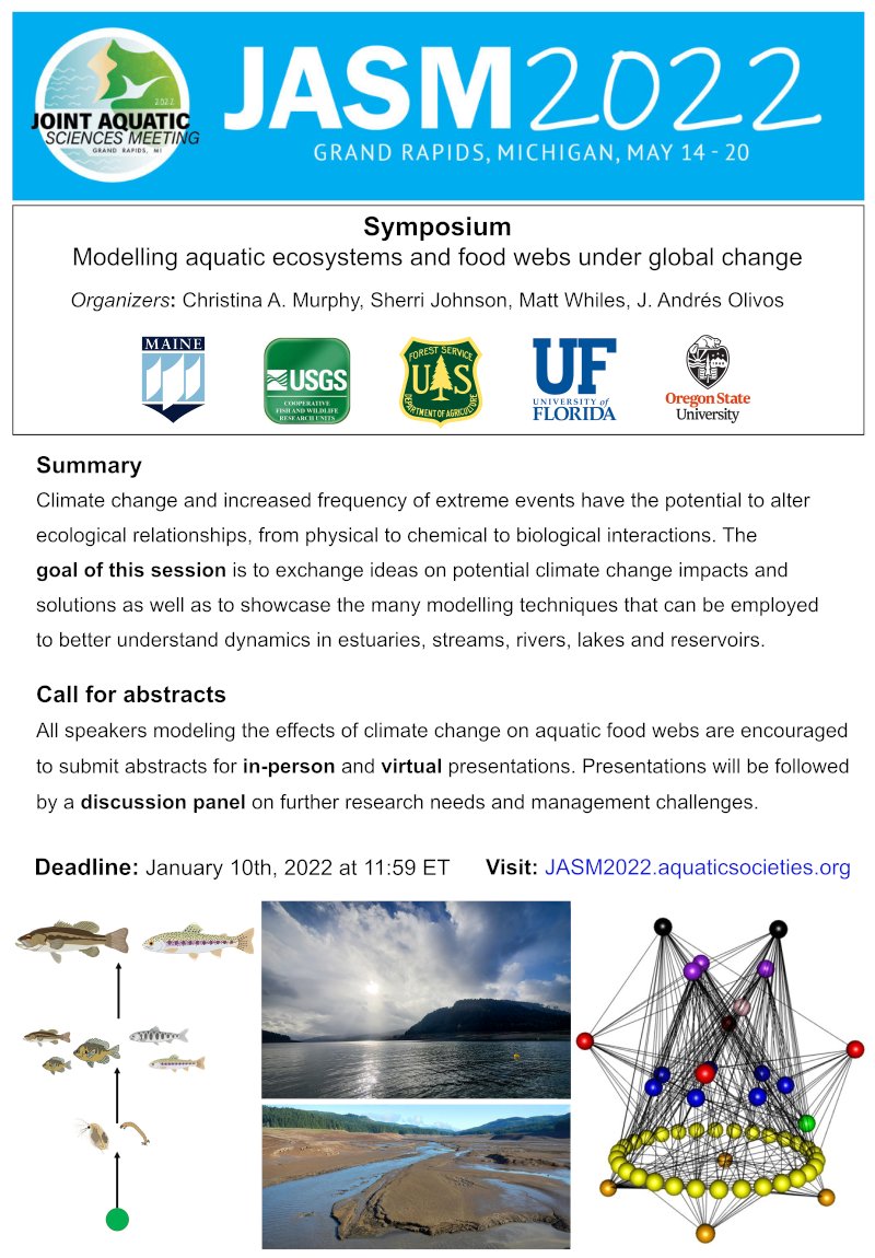 Dr. CA Murphy (@reservoirwebs) on Twitter photo Dust off those models you've been building during the pandemic and please join us for a special session on aquatic modelling at #JASM2022! <a href="/AmFisheriesSoc/">American Fisheries Society</a> <a href="/BenthosNews/">Freshwater Science</a> <a href="/aslo_org/">ASLO</a> <a href="/EmergeSfs/">SFSEmerge</a> <a href="/sfs_src/">SFS Students</a> Dust off those models you've been building during the pandemic and please join us for a special session on aquatic modelling at #JASM2022! <a href="/AmFisheriesSoc/">American Fisheries Society</a> <a href="/BenthosNews/">Freshwater Science</a> <a href="/aslo_org/">ASLO</a> <a href="/EmergeSfs/">SFSEmerge</a> <a href="/sfs_src/">SFS Students</a>