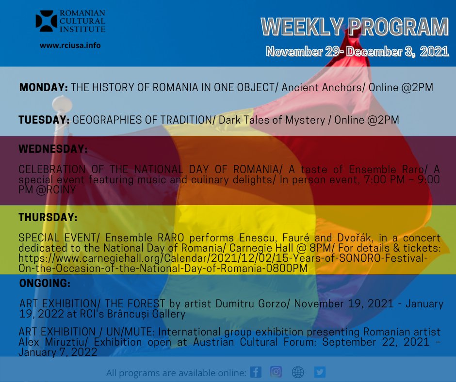 RomaniaNY's tweet image. Join us online &amp;amp; offline and enjoy! 

#WeeklyProgram #RCIUSA #RCINY #ICRNewYork #ICR 

@sonoro @ICR_Romania #NationalDayofRomania2021