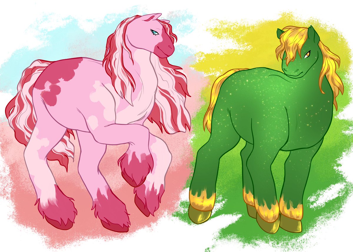 EldritchAndroid's tweet photo. And last but certainly not least, my horse magnum opus, the units!! Strawberry Dancer is a cob horse and Starforge is an Ardennes, cause bein glittery and pastel doesn’t mean you can’t also be jacked as all get out ✨ https://t.co/cuuez5SYt2