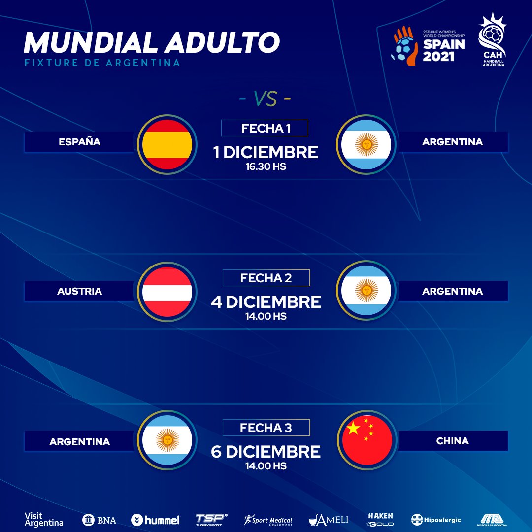 CAHandball's tweet photo. A dos días del debut de la Selección Argentina 🇦🇷 en el Mundial femenino de España, te dejamos su calendario de partidos en el Grupo H. ¡Al igual que en Japón 2019, toca jugar el partido inaugural ante las dueñas de casa! 👊

Televisan @canaldeportv y @DIRECTVSports 📺 https://t.co/7Izq4K7cup