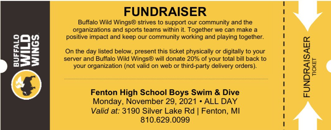 NicoleFalvo's tweet photo. Eat Wings, Raise Funds for the Fenton boys swim &amp; dive team! https://t.co/JbGOZDTEHu