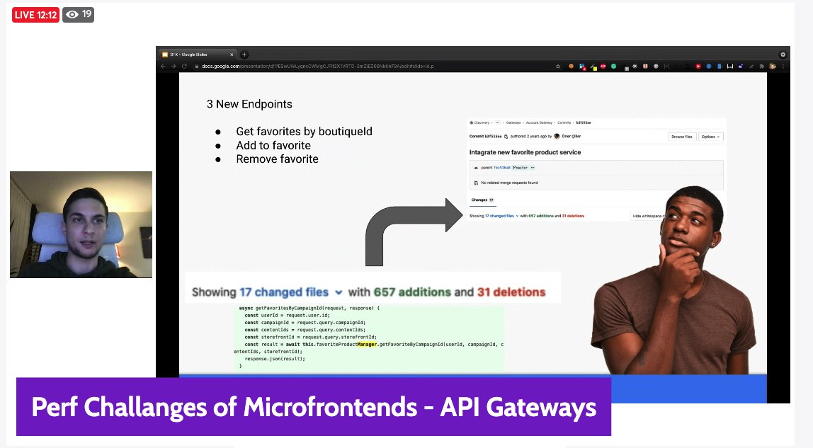 hasantezcann's tweet photo. "Perf Challanges of Microfrontends - API Gateways" konusu @acg_dev'in anlatımı ile @webperfist youtube kanalında canlı yayında.
⬇️⬇️⬇️
https://t.co/Bt96D6uvhS
#performancetips #webperfist 💜 https://t.co/WnT9BzAs9d