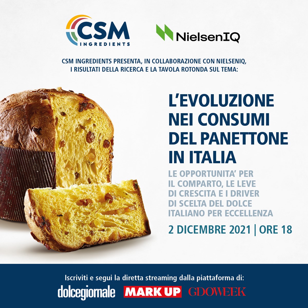 Since 2019 our Italian team has worked with <a href="/NielsenIQ/">NIQ</a> drafting the first report on the artisanal Panettone market.
Panettone market data 2021 will be presented at Eataly in Milan the 2nd of Dec.
This event will also be live streamed in Italian at: lnkd.in/dbaq48-g
