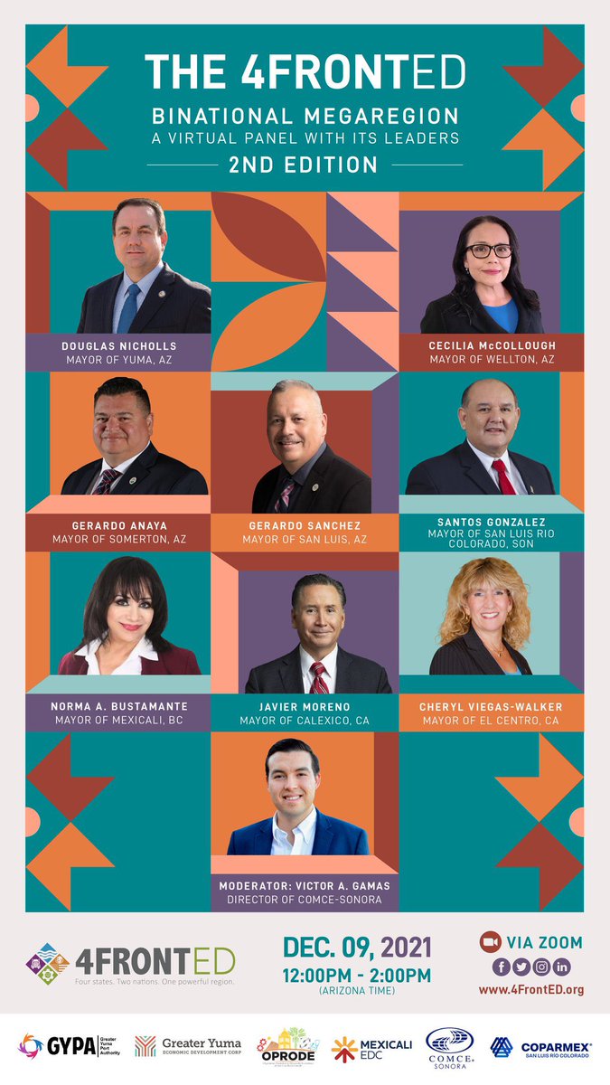 comcesonora's tweet photo. Acompáñenos a escuchar de los líderes de la megaregión bilateral con nuestros amigos de @4FrontED. El panel será moderado por nuestro director @victoragamasm.

📆9 de diciembre 
⏰12:00PM 🇺🇸🤝🇲🇽 
✍️https://t.co/qXkoz9kVxC https://t.co/VuSO3VsSCU
